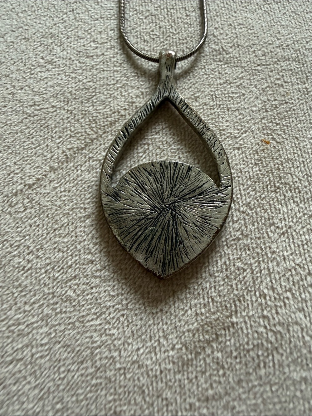Silver-Tone Textured Teardrop Pendant Necklace